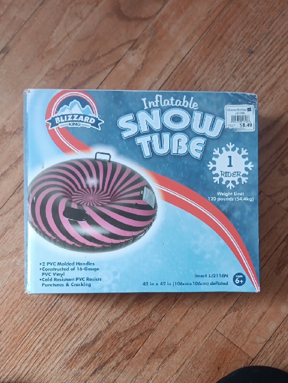 Blizzard King Inflatable 42" Snow Tube - Pink & Black Spiral Single Rider Age 6+